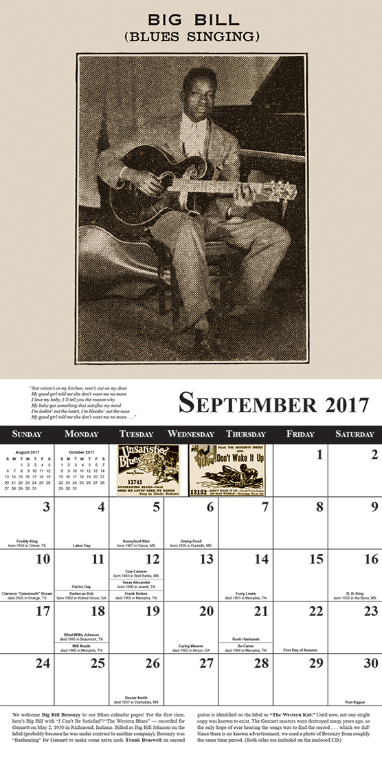 Tefteller 2011 Blues Calendar sample month